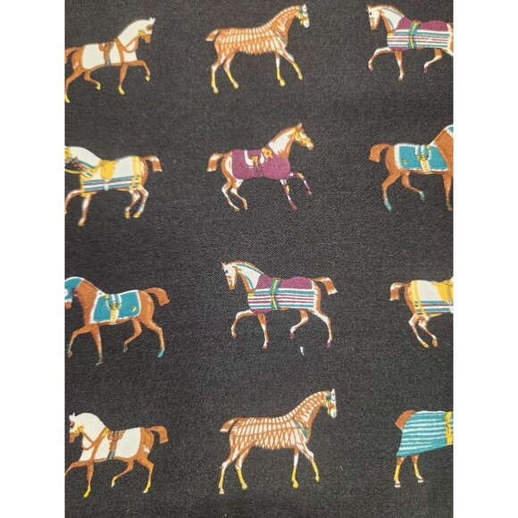 Luxury Black 100% Silk Equestrian Horse Print Scarf With Brown Border Decorative - Picture 7 of 12